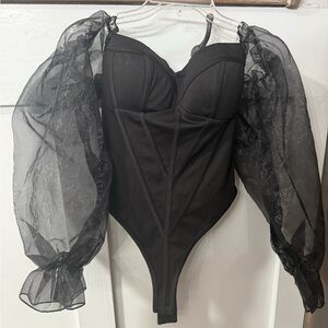 Signature Black Puff Sleeve Bodysuit